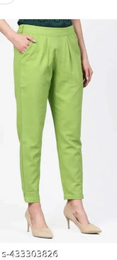 Bright green cotton solid-front trousers, India-made, size options: M, L, XL, XXL